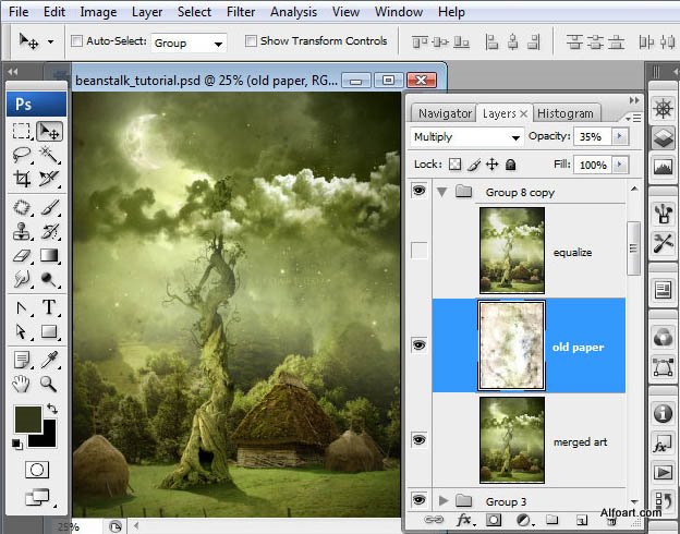 Fairy night. Beanstalk.Green, Beanstalk, theme, Green, fairy, tale, illustration, mystery, night, moon